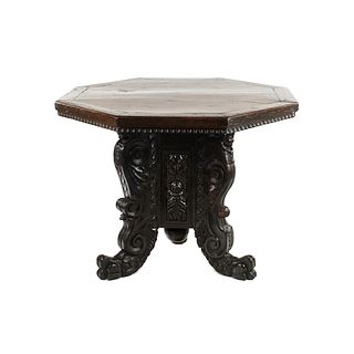 Antique Italian Renaissance Carved Octagonal Table