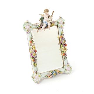 Meissen Porcelain Floral Cherub Tabletop Vanity Mirror
