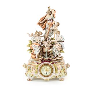 Meissen Porcelain Women with Cherubs Mantel Clock