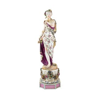 Meissen Porcelain Woman with Floral Dress Figurine