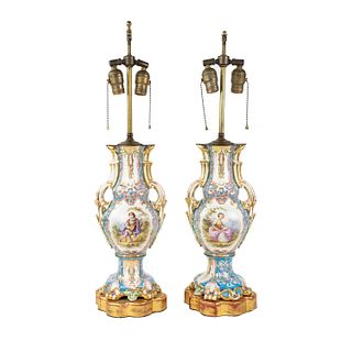 Pair of Old Paris Figural Urn Vase Table Lamps