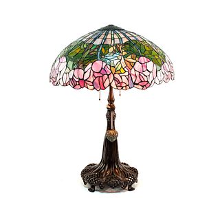 Tiffany Style Brass Stained Glass Shade Table Lamp