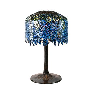 Tiffany Style Wisteria Tree Trunk Lead Glass Table Lamp