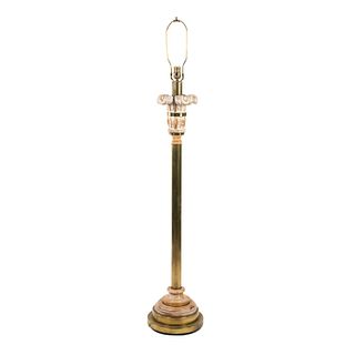 Hollywood Regency Brass and Carved Wood Floor Lamp