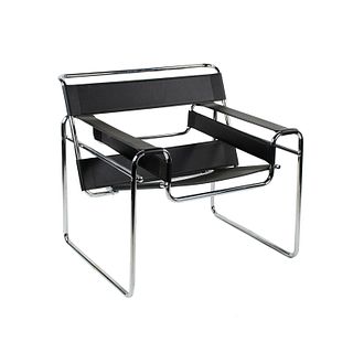 Marcel Breuer Style Black Leather Wassily Chair