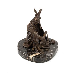 Carl Kauba 'Sitting Indian' Bronze Sculpture