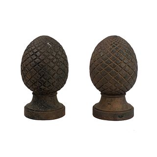 Pair of Antique Cast Iron Pineapple Finials