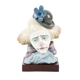 Lladro Porcelain Pensive Clown Bust with Base No. 5130