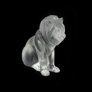 Lalique France Bamara Lion Frosted Glass Sculpture