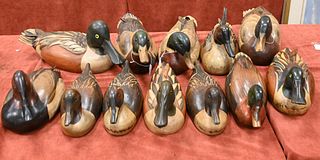 Group of 12 Tom Taber Ducks Unlimited Decoys
all carved wood and stained
2 by Hersey Kyle Jr.; spoonbill; pintails; mallards; merganser; etc.