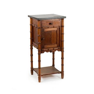 French Faux Bamboo Marble Top Bedside Cabinet Table