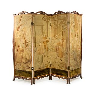 French Carved Wood Aubusson Tapestry Panel Screen
