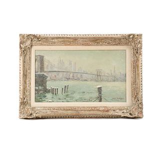 Johann Berthelsen Brooklyn Bridge Signed Oil on Canvas