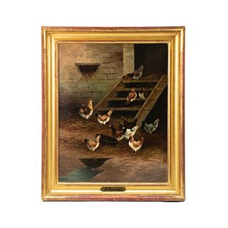 Ambrose Andrews Signed Hens Oil on Canvas