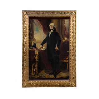 After Gilbert Stuart Oil on Board Portrait of Washington