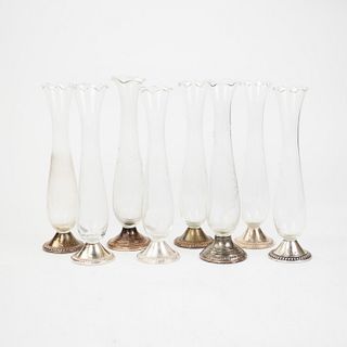 Set of Duchin Creation Weighted Sterling & Glass Vases