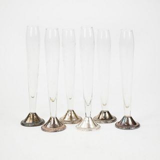 Set of Duchin Creation Weighted Sterling & Glass Vases