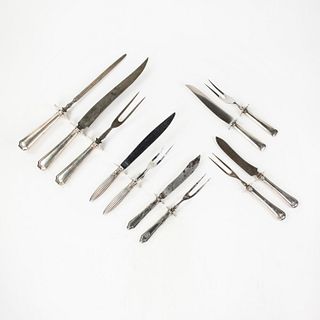 Grouping of Five Sterling Handled Poultry Carving Sets