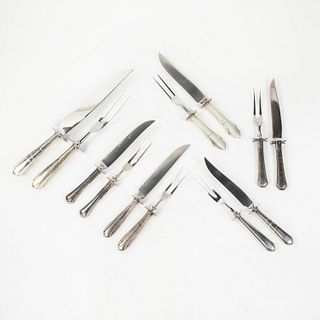 Grouping of Six Sterling Handled Poultry Carving Sets