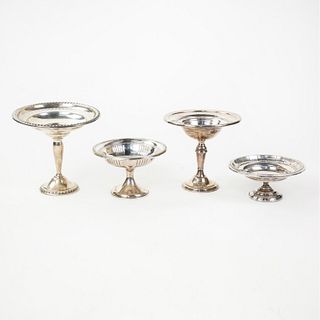 Grouping of Four Weighted Sterling Pedestal Bowls