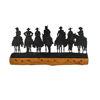 Western Cowboy Silhouette Iron and Wood Coat Rack