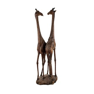 Large African Ironwood Pair of Giraffes Sculpture