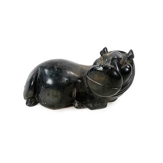 African Black Soap Stone Carved Hippopotamus Sculpture