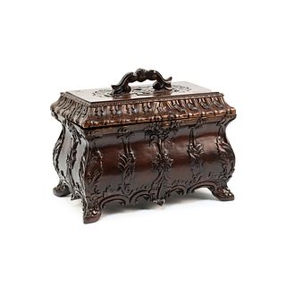 Spanish Continental Lidded Carved Tea Caddy Box