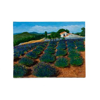 Guilley Signed Lavender Field Oil on Canvas