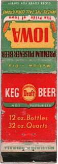 1949 Iowa Premium Pilsener Beer Matchcover IA-BLACK-4