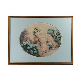 Louis Icart Signed Colored Etching on Paper c. 1929