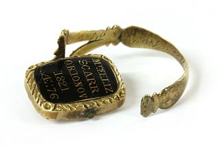 A Georgian gold enamel memorial swivel ring,