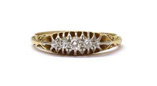 A gold five stone diamond ring,