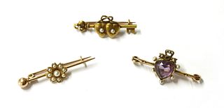 A Victorian gold split pearl set bar brooch,