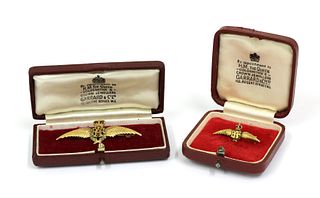 Two 9ct gold RAF wings brooches,