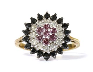 A 9ct gold treated diamond cluster ring,