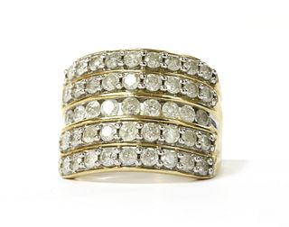 A 9ct gold five row diamond ring,