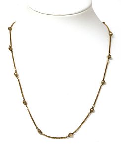 A 9ct gold box link and bead chain,