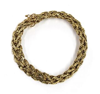 A 9ct gold two row flattened rope link bracelet,