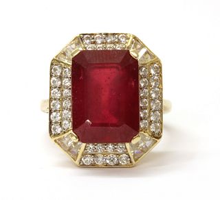 A 9ct gold fracture filled ruby and zircon ring,
