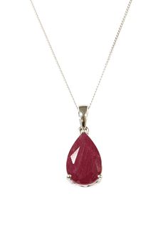 A white gold single stone fracture filled ruby pendant,