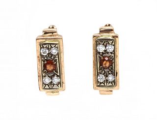 A pair of Continental garnet and paste earrings,