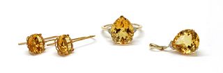 A 9ct gold citrine and diamond ring,