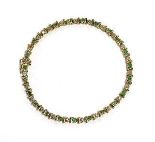 A 9ct gold emerald and diamond bracelet,