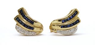 A pair of 9ct gold sapphire and diamond spray earrings,