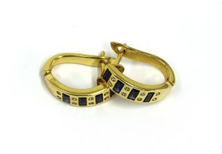 A pair of gold sapphire and cubic zirconia hoop earrings,