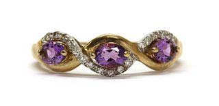 A 9ct gold amethyst and diamond ring,
