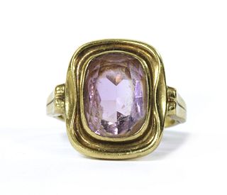 A gold single stone amethyst ring,
