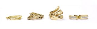 Four pairs of gold hoop earrings,