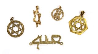 Five gold Jewish pendants,